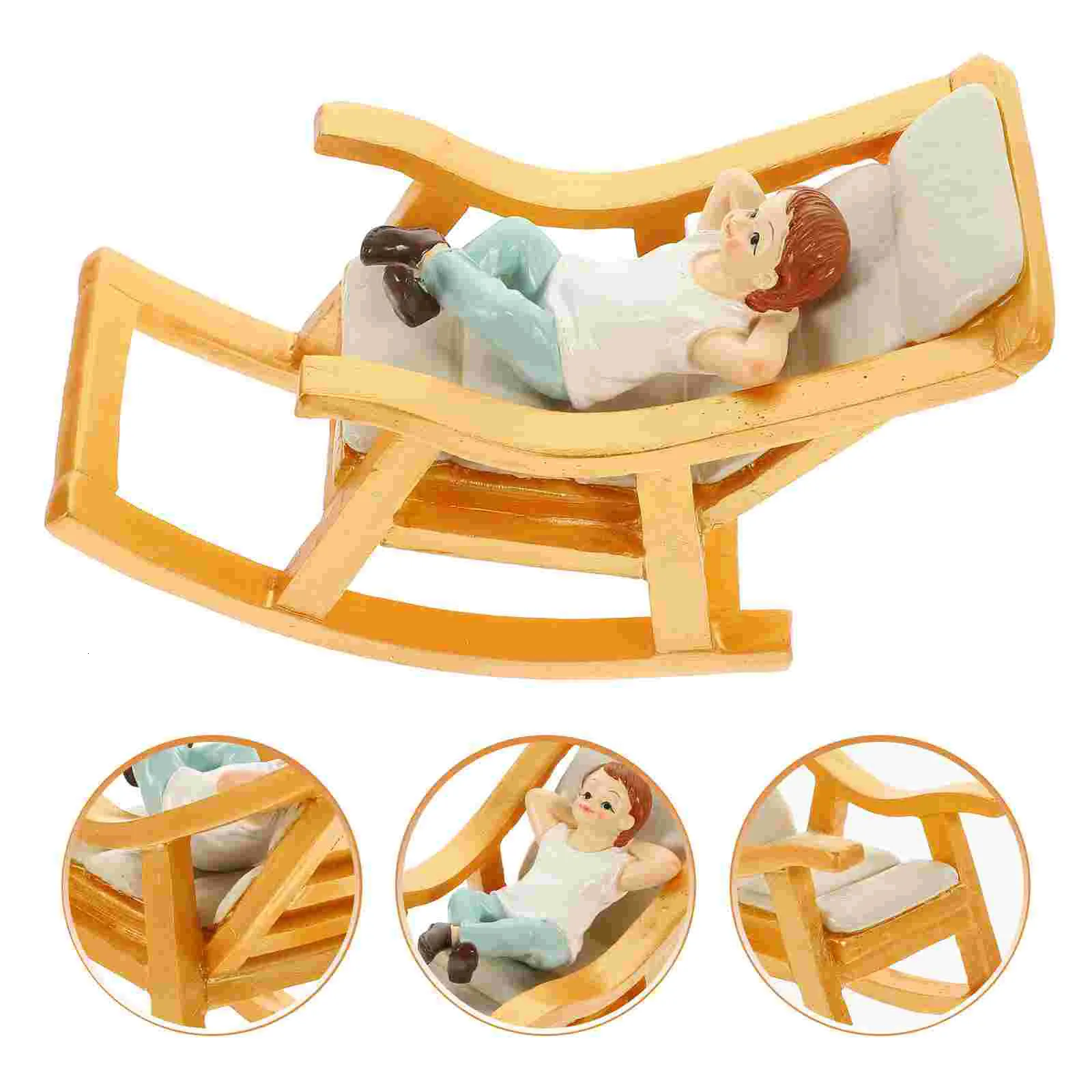 Doll House Accessories House Rocking Chair Adorn Miniature Rocking Chair Dolls Möbler Harts Figurer 230812