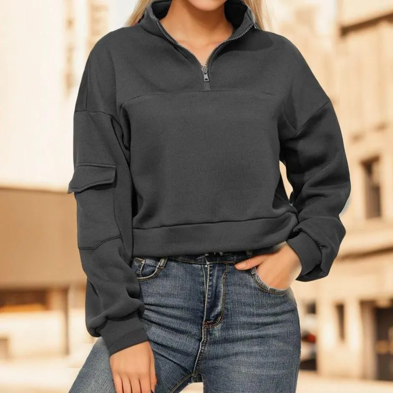 Damen Hoodies 2023 Herbst Winter Warm Viertel Zip Pullover Sweatshirts Frauen Vintage lässig übergroße Straße Sweatshirt Y2K Kleidung