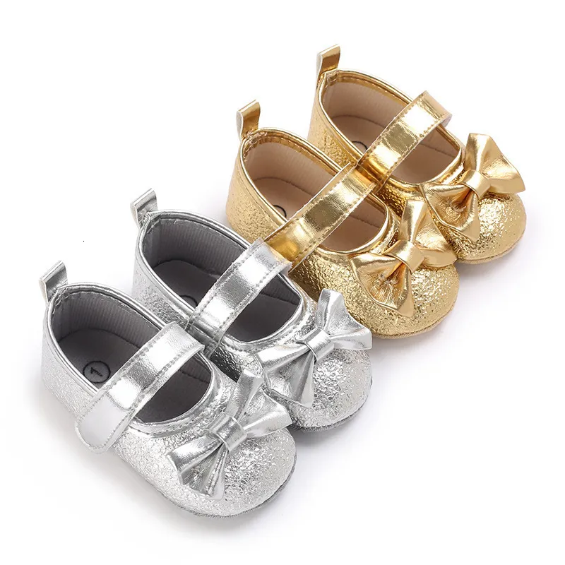 First Walkers Baby Girl PU Shoes Gold Silver Bling Princess Soft Sole Little Bittler 230812