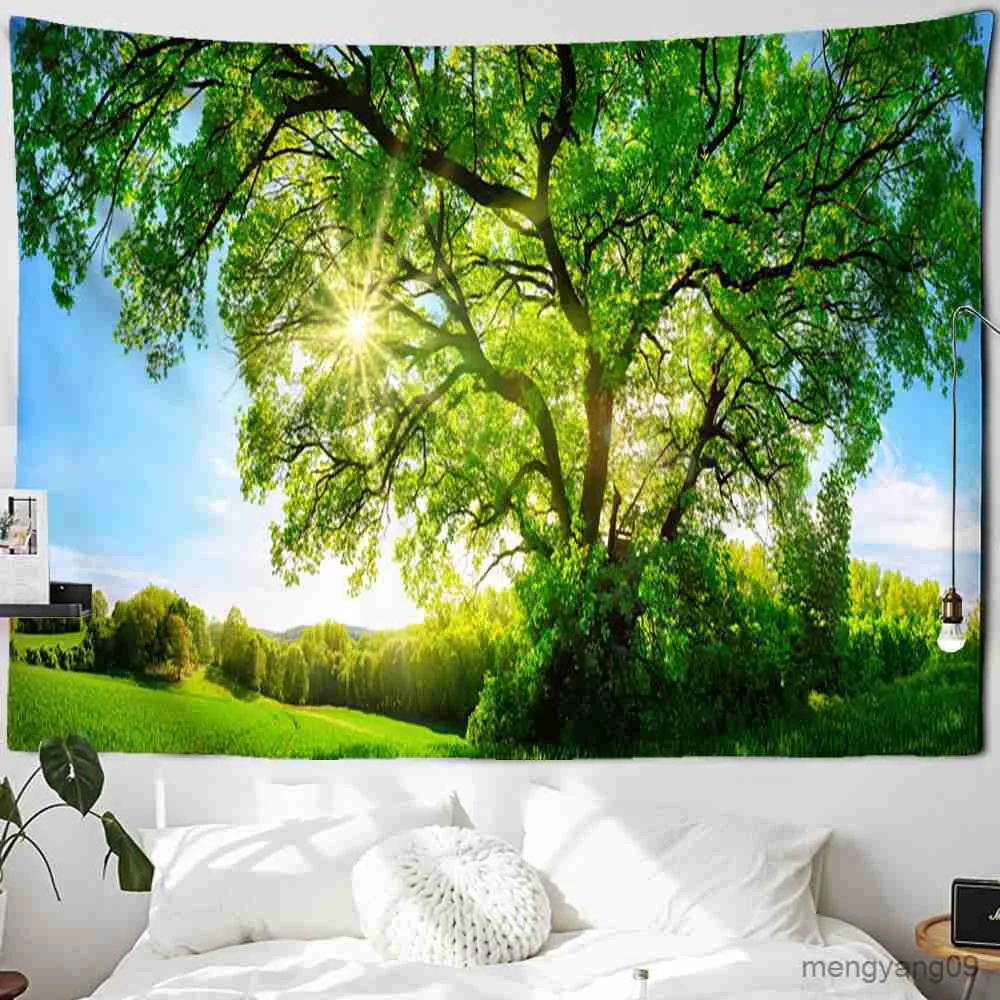 Tapissries Green Forest Tapestry Plant Landscape Natural Scary Big Tree Wall Hanging Hippie Home Living Room Decora R230812