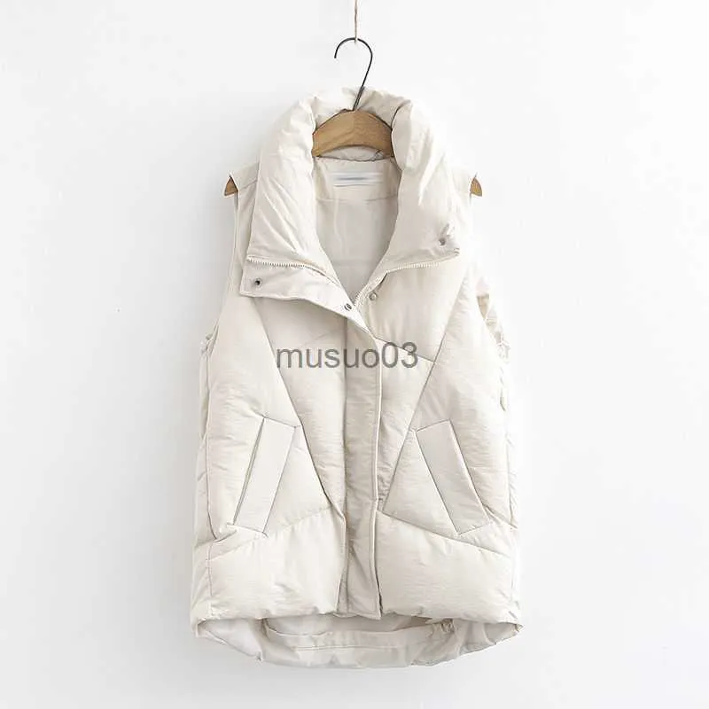 Kvinnors västar 2023 Plus Size Winter Down Puffer Vest Women Casual All-Match Sleeveless Jacket Winter Long Bodywarm Waistcoat vinter ärmlös HKD230812