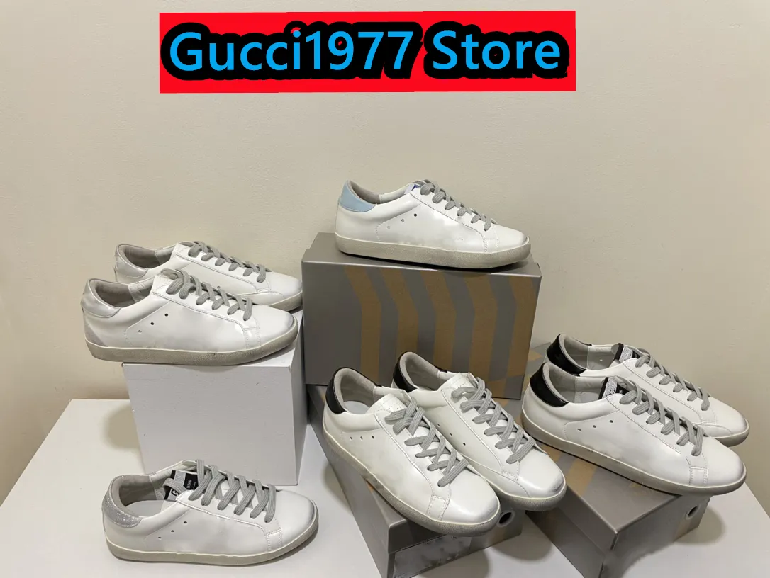 Low cut dirty shoe designer retro handmade sliding sneakers paired with sparkling stars, high-quality ice gray suede, and white leather sparkling casual shoes