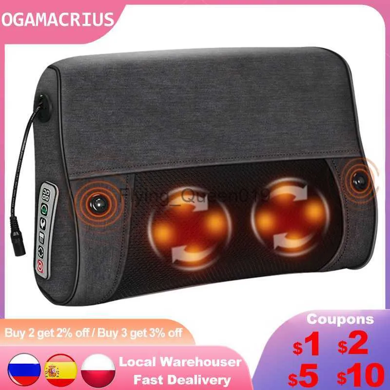 Ogamacrius Gift Massage Pillow Neck Black Color Electric Healthy Home Use Heated Full Body Shiatsu Shoulder Supply Price HKD230812