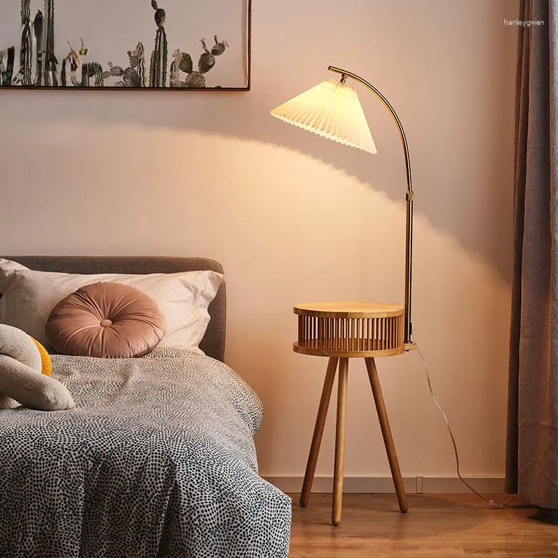 Stehlampen kreativstatives Holz LED -Lampe Sofa Stehendes lichtes Schlafzimmer Fernbedienung Dunkeler Bett im Innenleuchten