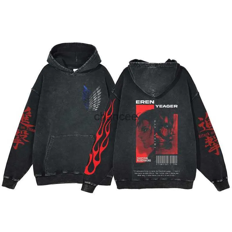 Attaque des sweats à sweats imprimés en acide anime Attaque sur des pulls molletonnés imprimés Titan HARAJUKU Gothic Pullover 100% coton Men's Tops surdimensionné pour Teen HKD230725