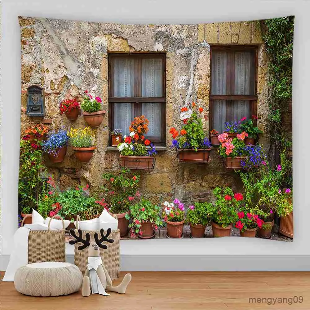 Gobelin krajowy ogród kwiaty krajobrazowe dekoracja ściany gobelinowy krajobraz gobelinowy tkanina estetyczna dekoracja domu r230812