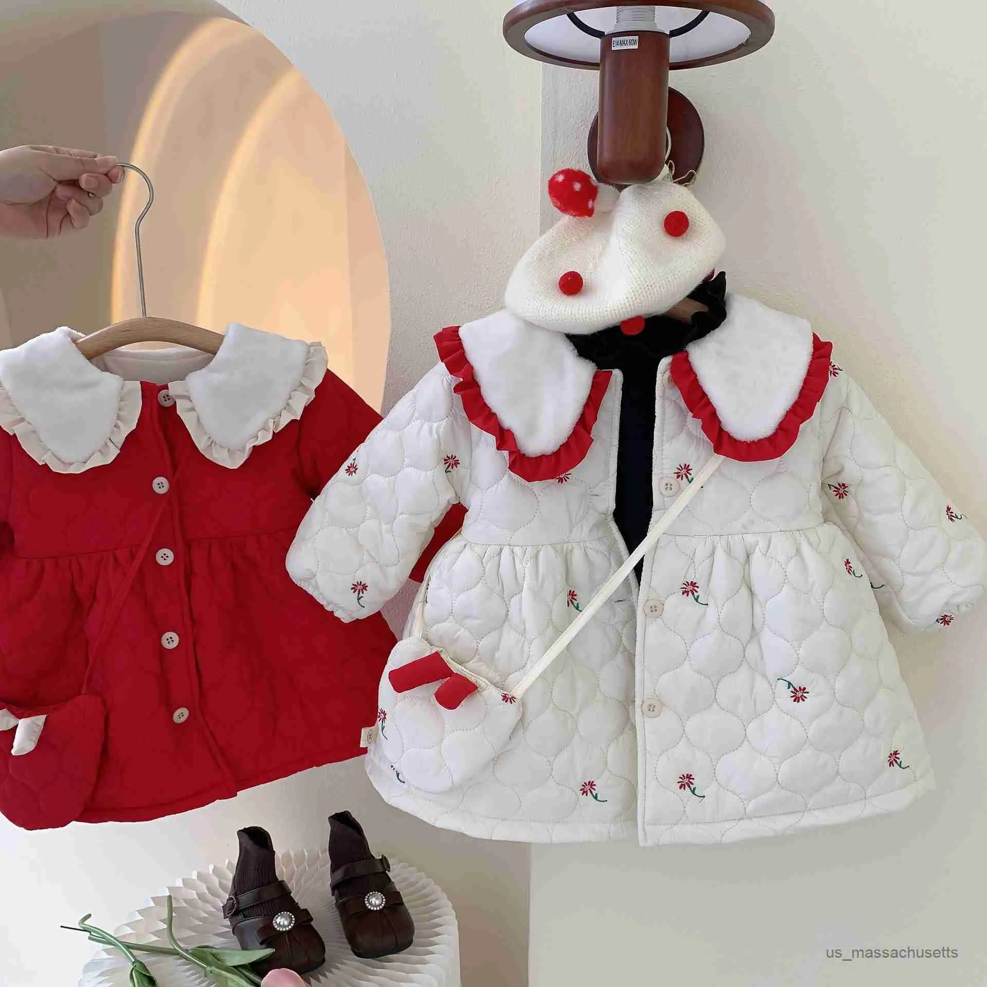 Jackets 2023 Winter Baby Girls Coat+bag cotton Padded Soft Warm Kids Princess Birthday Clothes Children Overcoats R230812