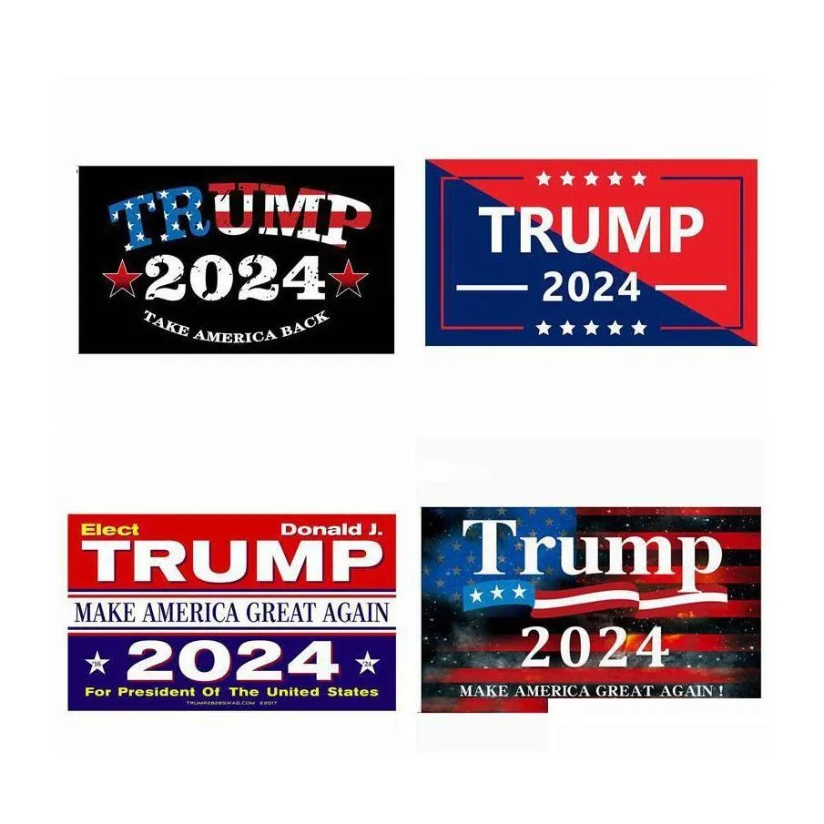 Banner Flags 11 Tasarımlar 4x6inch Trump 2024 ABD Genel Seçim Araba Tampon Çıkartmaları Ev Pencere Dizüstü Bilgisayar Amerika'yı Geri Çıkarma STI DHZPN