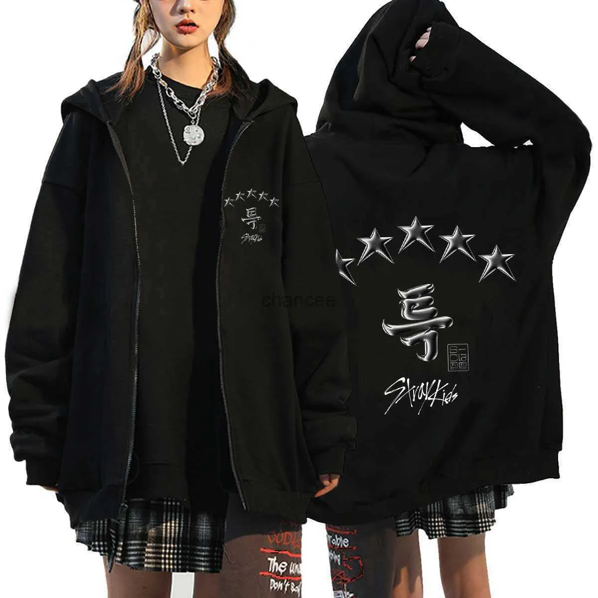 Sokak Kids 5 Yıldız Zipper Hoodie Kadın Erkekler Kpop Street Giyim Straykids Gevşek Ceket Katlar Kore Moda Skz Fan Feridiz Sweatshirt HKD230725