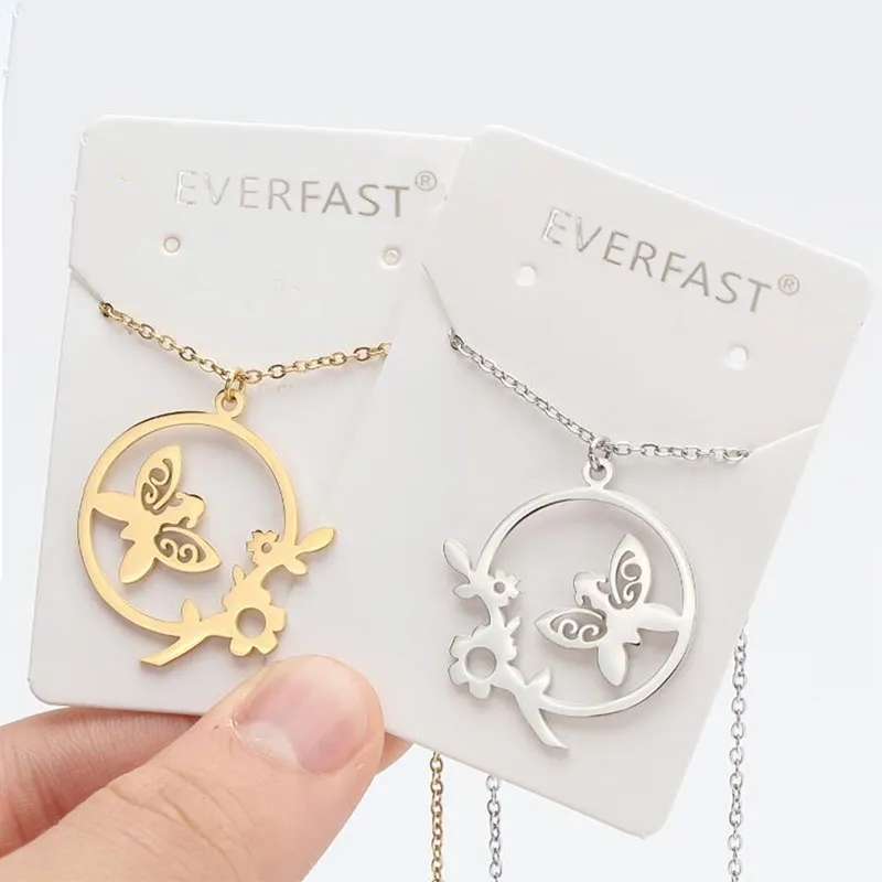 Everfast Wholesale 10pc/Lot Butterfly Fluttering Flowers Charms Stainless Steel Pendants Necklaces Spring Women Girls Loved Fashion Jewelry Gift