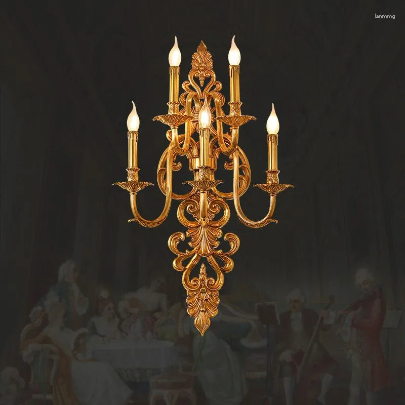 Lâmpada de parede Retro French Style Hanging Lâmpadas com 2 luzes El Home H65 Copper Classical Candle Sconce Light