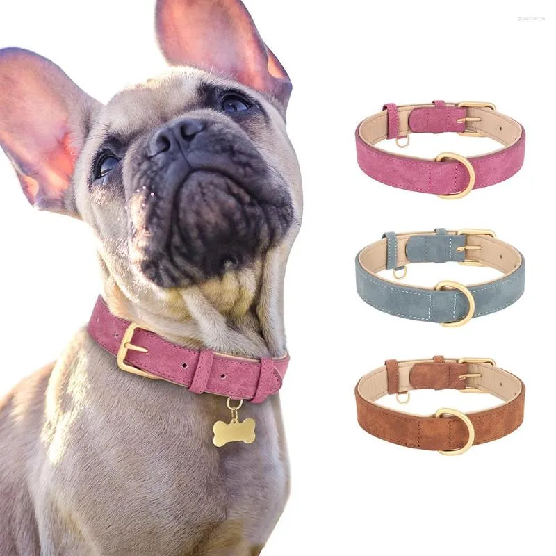 Dog Collars Adjustable Collar Sude Leather Pet Soft Padded Dogs Necklace For Small Medium Large Pitbull Pink