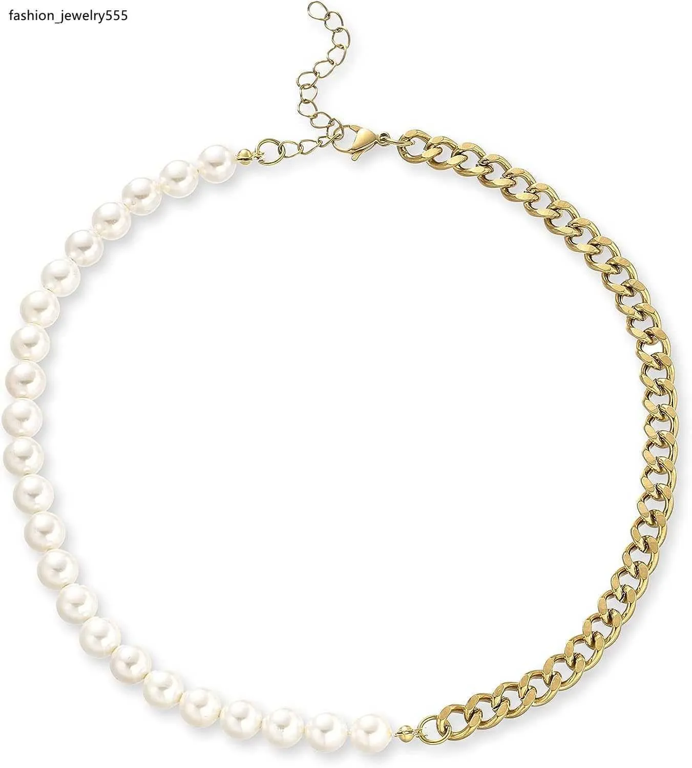 Strands Strings Pearl Necklace Mens Half Pearl Half Chain Necklace