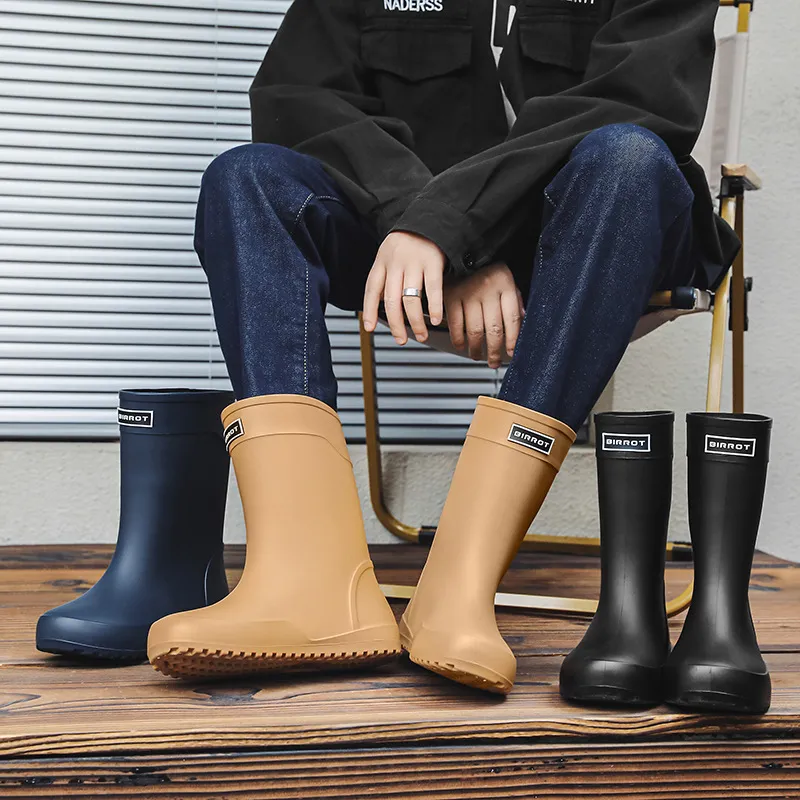 Rain Boots Fashion Mens Rain Boots Rubber Gumboots Slip On Mid