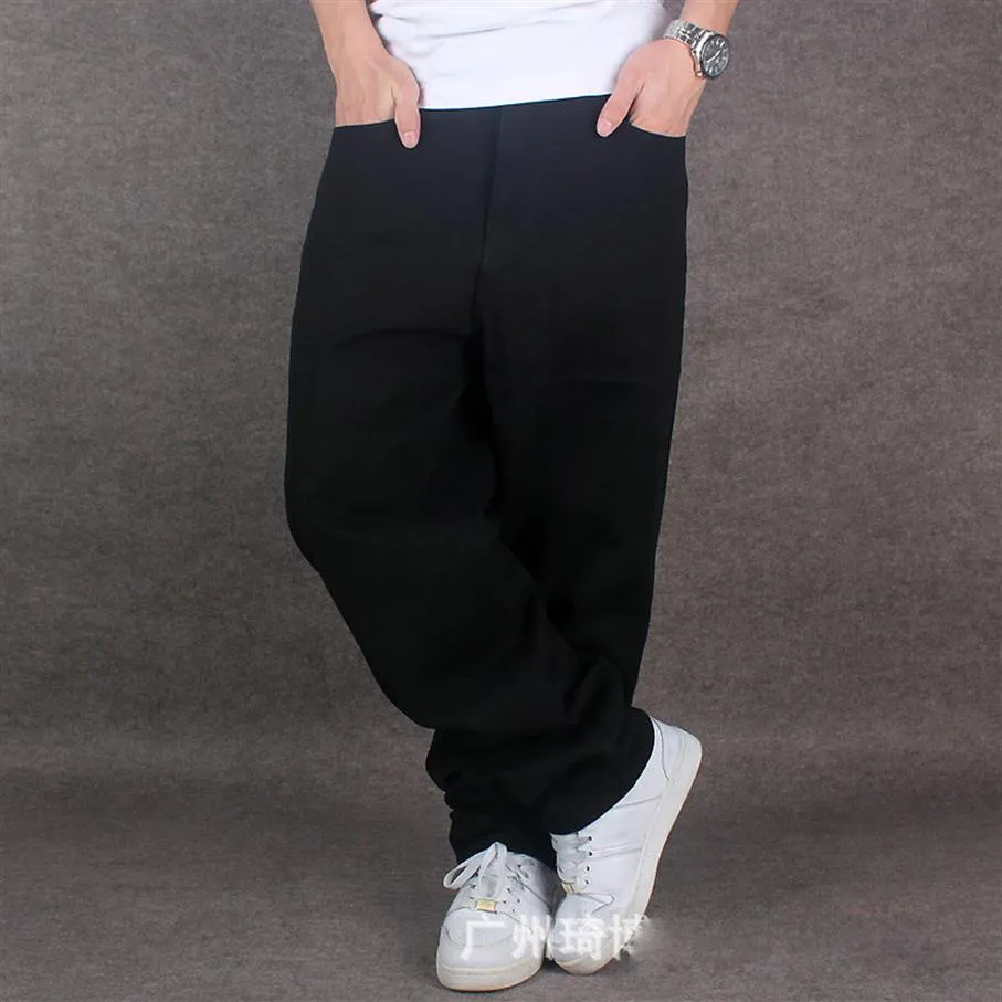 HELA MENS PURE Black Hiphop Baggy Cotton Denim Jeans Män Loose Fit For Street Dancing Wide Ben Pants Plus Size 42 44 46194U