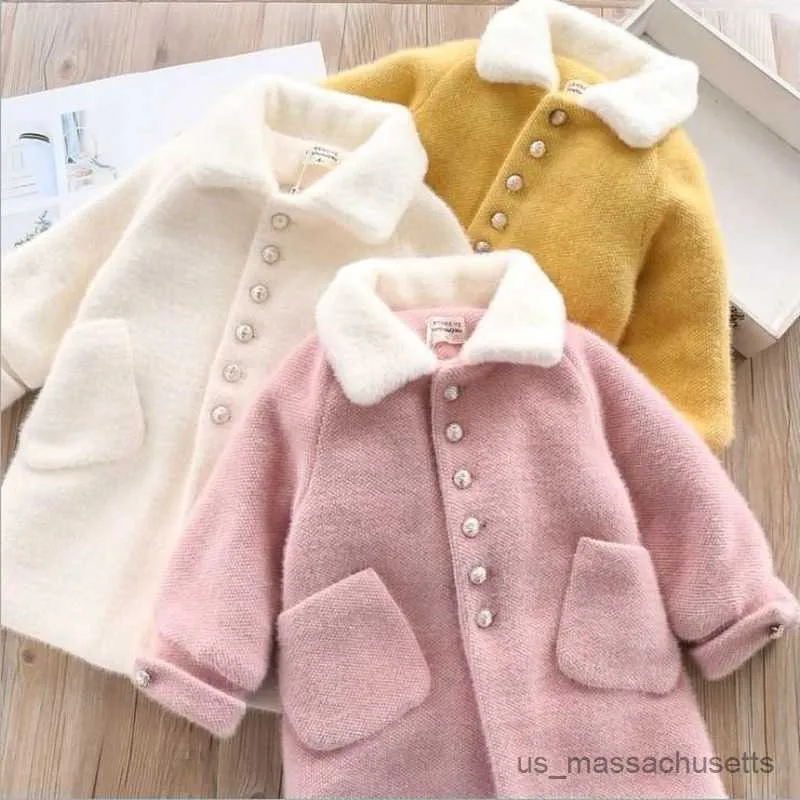 Vestes Imitation Mink Long Mabe Girls Automne Hiver Winch Warm Loose Mélanges Veste Veste Kids Fashion Fleep tricot R230812