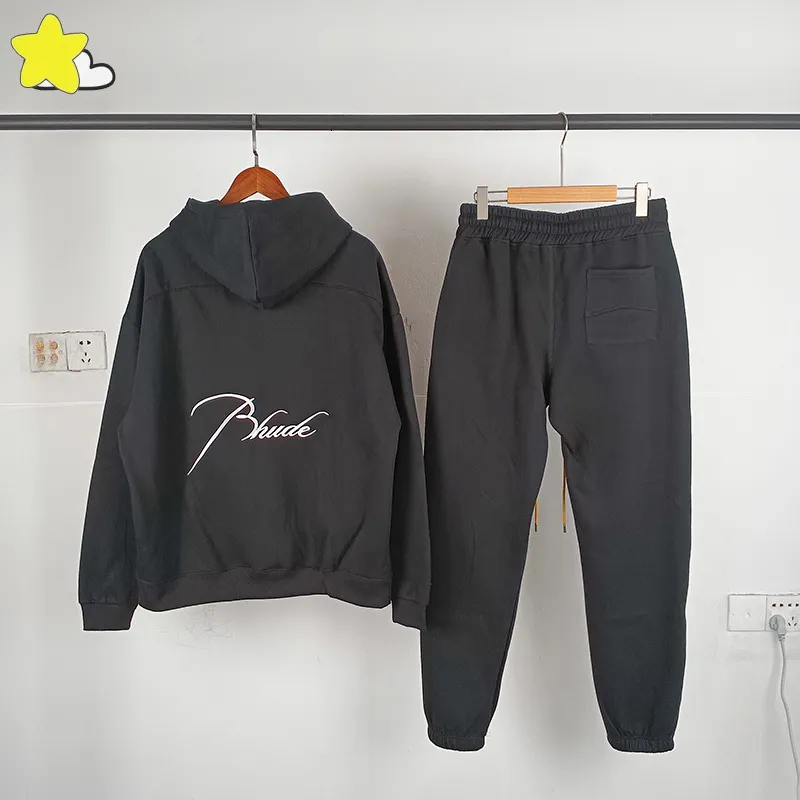 Tracce maschili da uomo da uomo da donna ricami classici Rhude scense blu verde rosso nero sovradimensionato oversize con cappuccio con cappuccio per vetti per veli di vello all'interno di Tags 230812