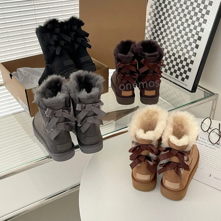 Australië Australische Klassieke uggz Warme Laarzen Designer Dames Snowboot Winter Vol bont Pluizige harige Satijnen Enkelboog Tasman Laarzen Laarsjes pantoffels 35-43