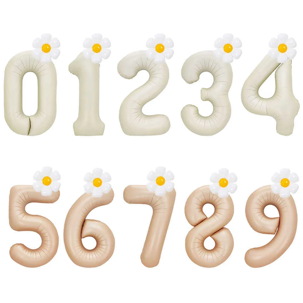 Dekorasyon 2pcs Daisy Folyo Balonlar Set Krem Karamel Numarası Balon Çocuk Doğum Günü Dekorasyonları Bebek Duş Hava Küreleri