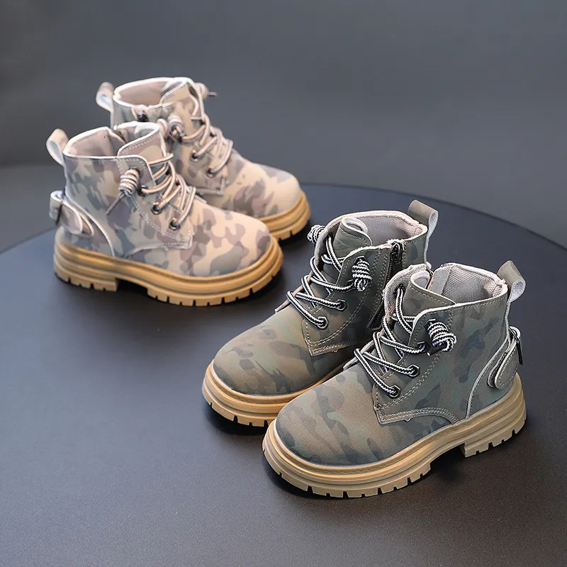 Boots hübsche Kinder bekämpfen Armee Boots Frühling Herbst Camouflage Outdoor Stiefel für Jungen Mädchenschüler Hicking Schuhe F09133 230811