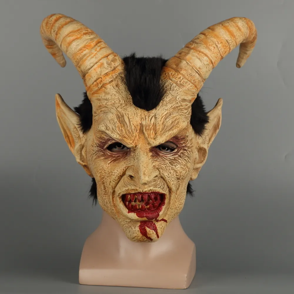 Scary mask demon devil Lucifer Horn latex Masks Halloween movie cosplay decoration Festival Party Supply props Adults Horrible (30)