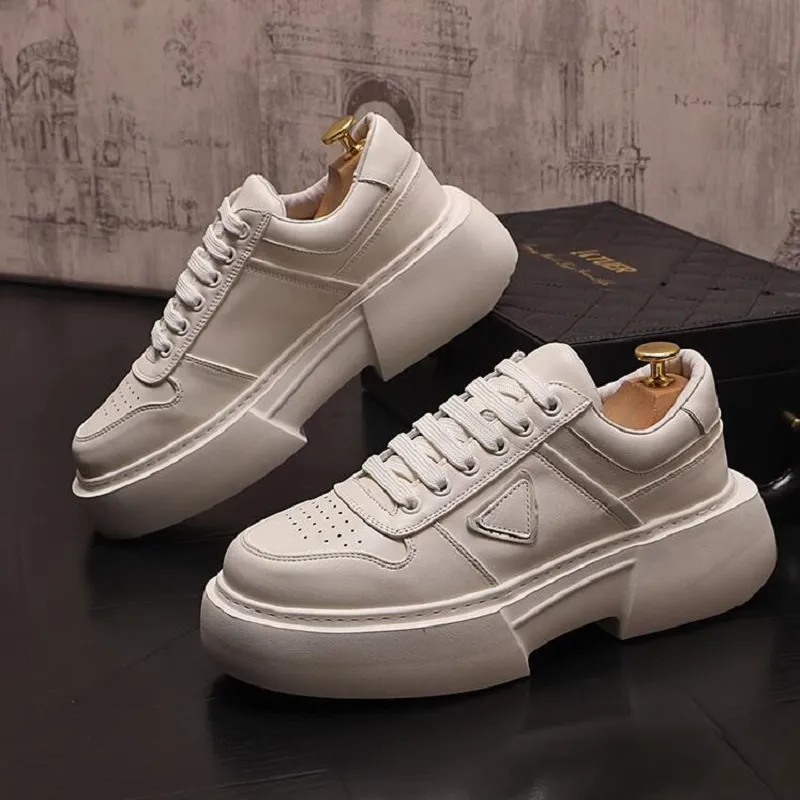 Men`s Korean Casual Shoes Small White Shoes Korean Version Of The Trend Breathable Leather Shoes New Youth Daddy Shoes 1AA25