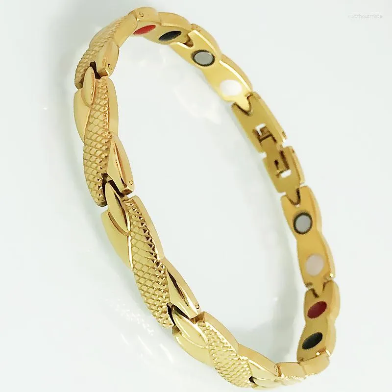 Link Bracelets Luxury Rose 18k Gold Bated Stailess Steel à mão Bracelete masculina para Mulheres Cuidados de Saúde Menor