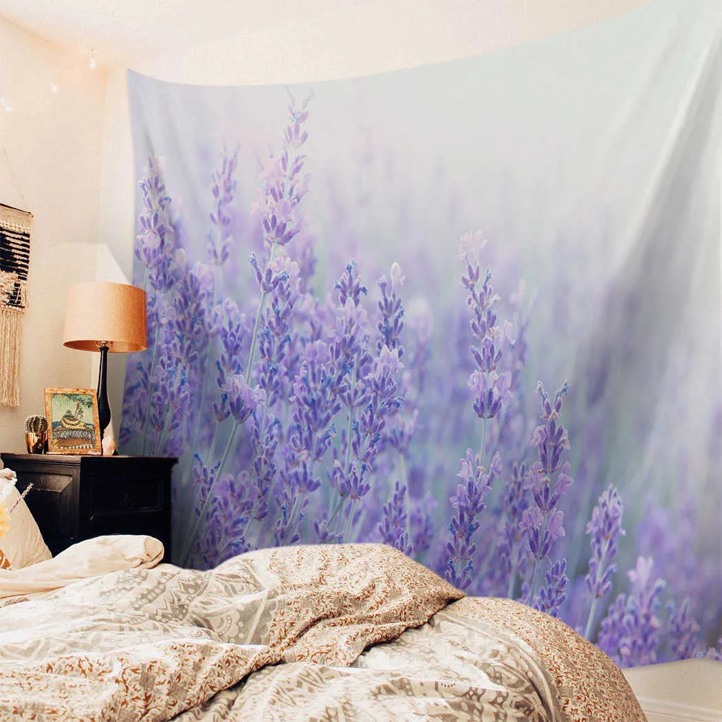 Tapissries Fantasy Flower Lavender Plant Purple Wall Tapestry Hemväggdekor Tapestry Cover Beach Handduk Picknickmatta Yoga Mat