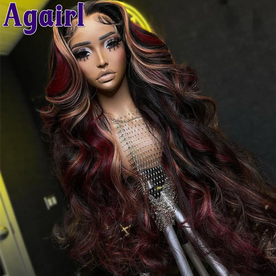 Brasileiro Red Red e Blonde Destaque Human Human Human Colored 13x4 Lace Front Wigs for Women Women Body Wave Synthetic Lace peruca pré -explodida