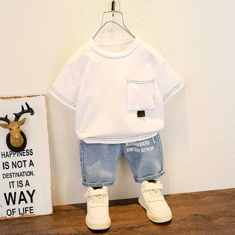Kleidungssets Mode Baby Jungen T-Shirt Denim Shorts Sets 0-6 Jahre alt Sommer kleine Kinder Mädchen Kleidung Anzüge