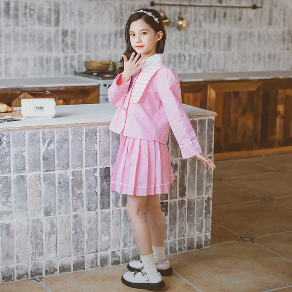 Kleidungssets Mädchenkleidung Jacke Rock Kleidung für Mädchen Kariertes Muster Mädchenkleidung Lässiger Stil Kinderkleidung