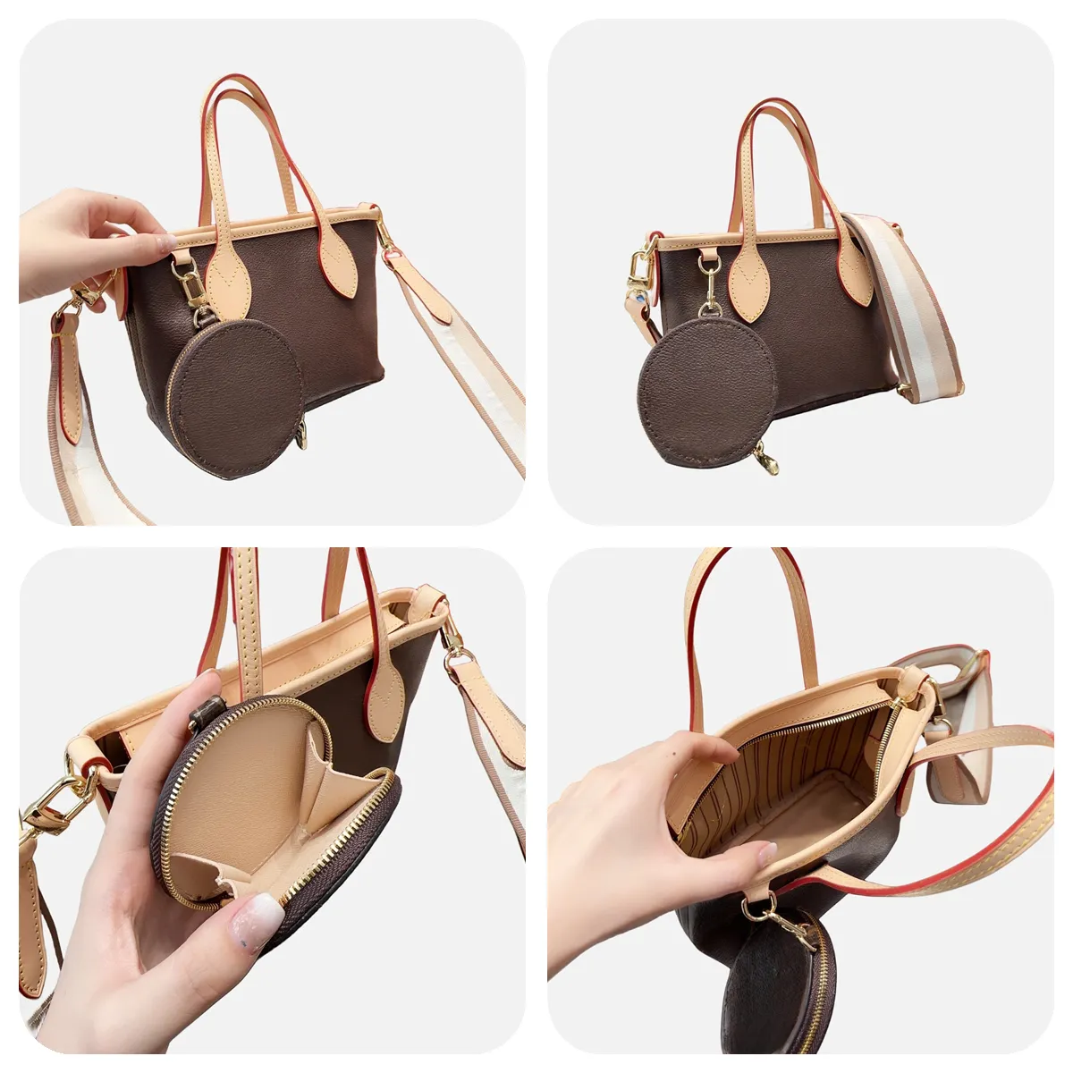 حقيبة Crossbody Bag NF BB بحجم مصمم مع محفظة عملة مستديرة M46705 Canvas Handbags Handbags Gold-Color Admware القابلة للإزالة وقابلة للتعديل
