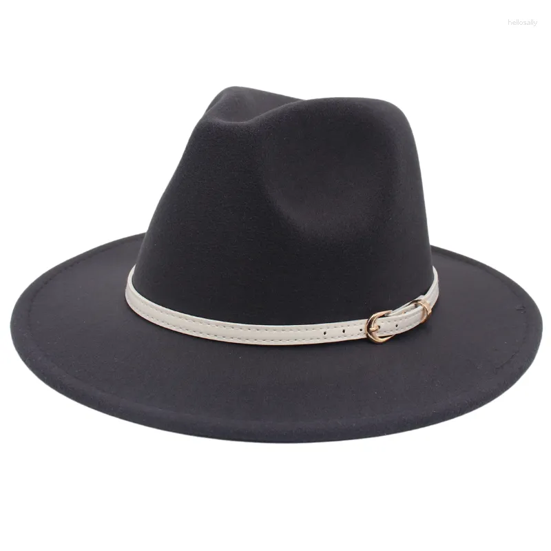 Basker casual fedora hatt för kvinnor läder bälte jazz filt hattar utomhus damer trilby klassisk brittisk platt rim klänning män