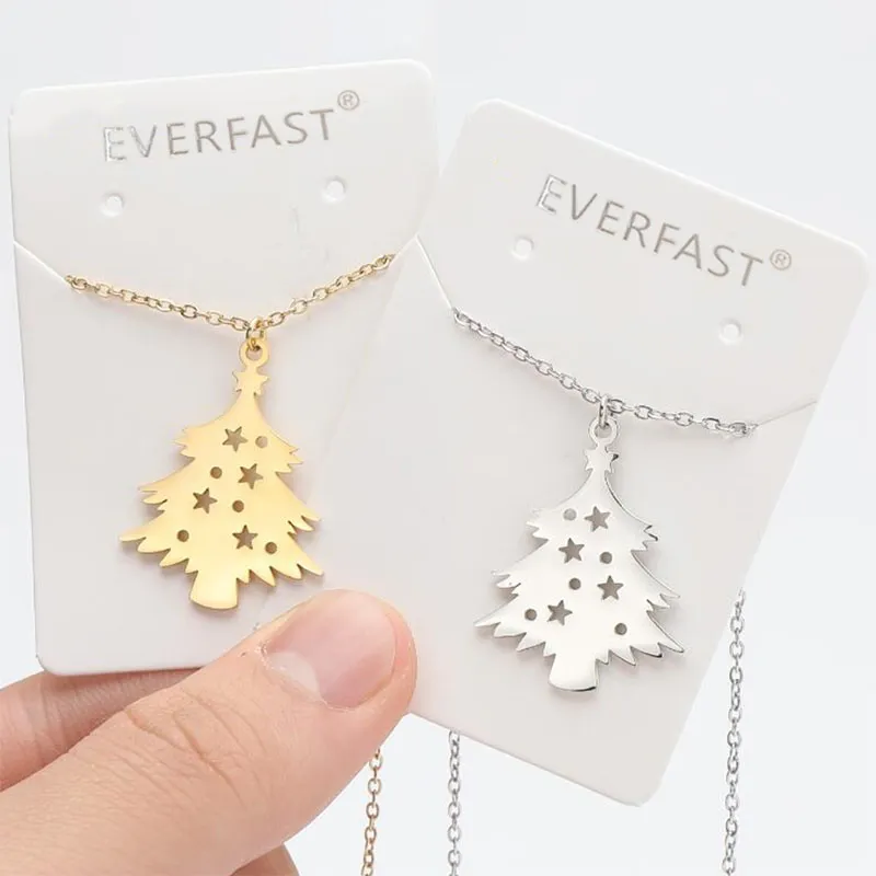 Everfast Wholesale 10pc / Lot Dainty Christmas Tree Tree en acier inoxydable Prendants Charmes Colliers pour femmes Kidans Korean Fashion Jewelry Gift