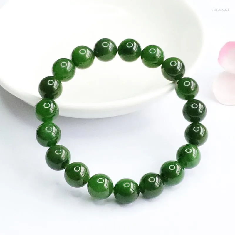 Strand Natural Nephrite Green Jade Bracelet Men Women Healing Gemstone Fine Jewelry Genuine Hetian Jades Elastic Bracelets Bangles