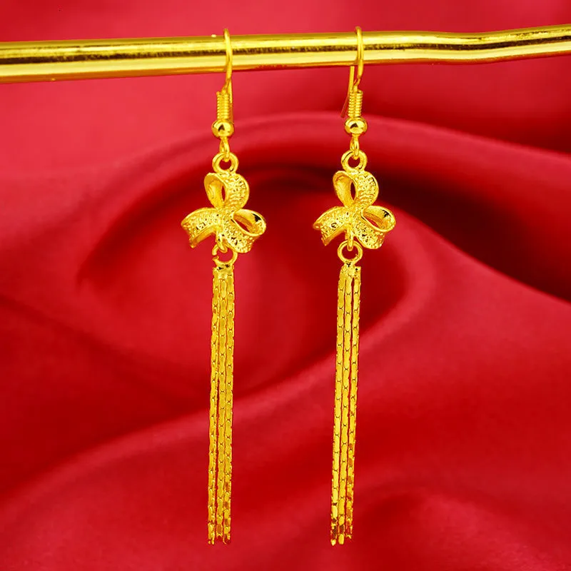 Hoop Huggie kolczyki moda odpowiednia do okrągłego twarzy kwiat wietnamski damskie twarde złote kolczyki długie kolczyki z frędzlami biżuteria 230811
