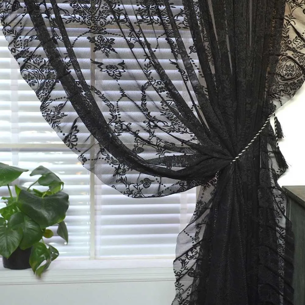 Black lace curtains deals