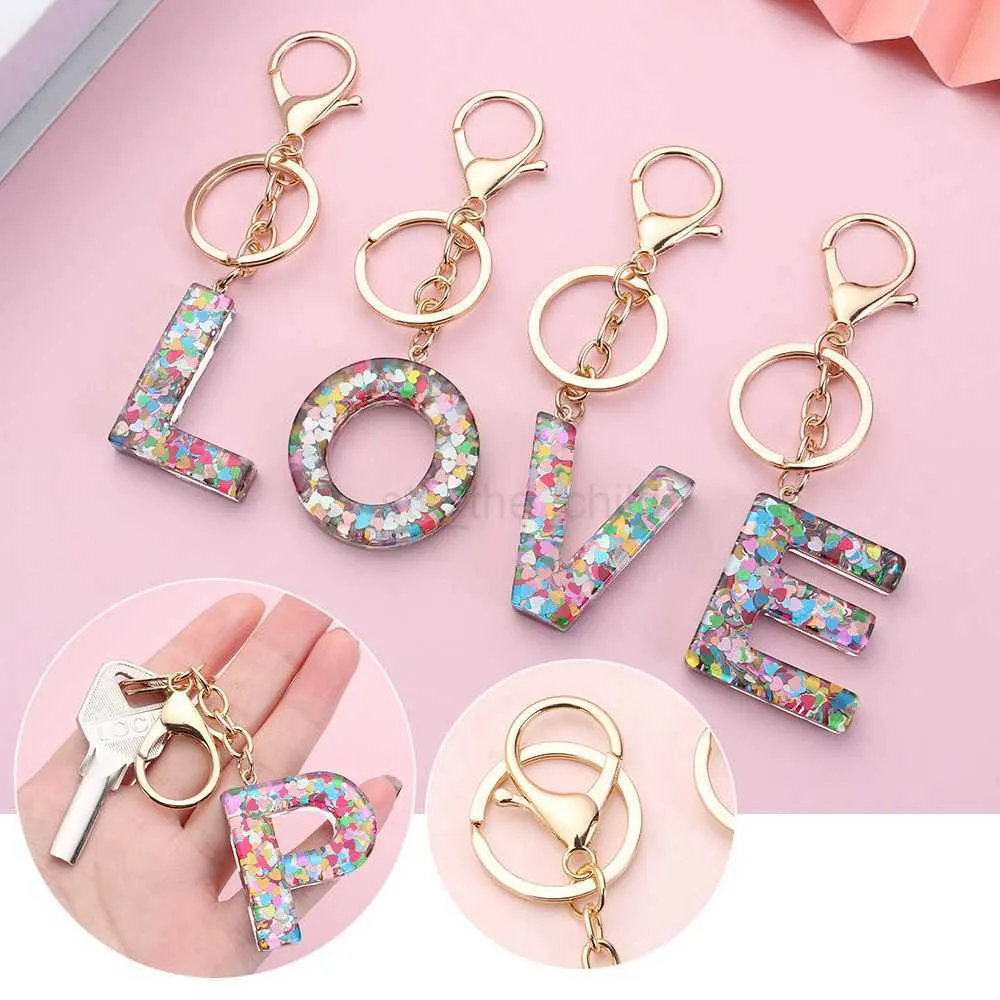 Schlüsselanhänger Lanyards Liebe Pailletten Buchstaben Schlüsselkette Harz Tropfkleber Accessoires Mode Herren- und Frauenbeutel Anhänger Kristall Alphabet Keyring