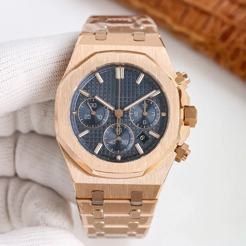 Mens Business Fashion Casual Watches end electroplating Designer watches42mm Quartz movementchronograph watch Stainless steel folding buckle sapphire mirror