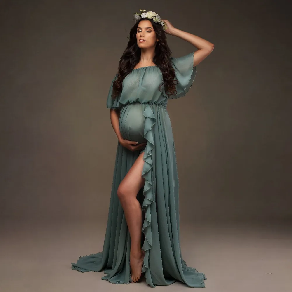 white christmas dresses Pinkblush Forest Green Chiffon Maternity Dress main image 1