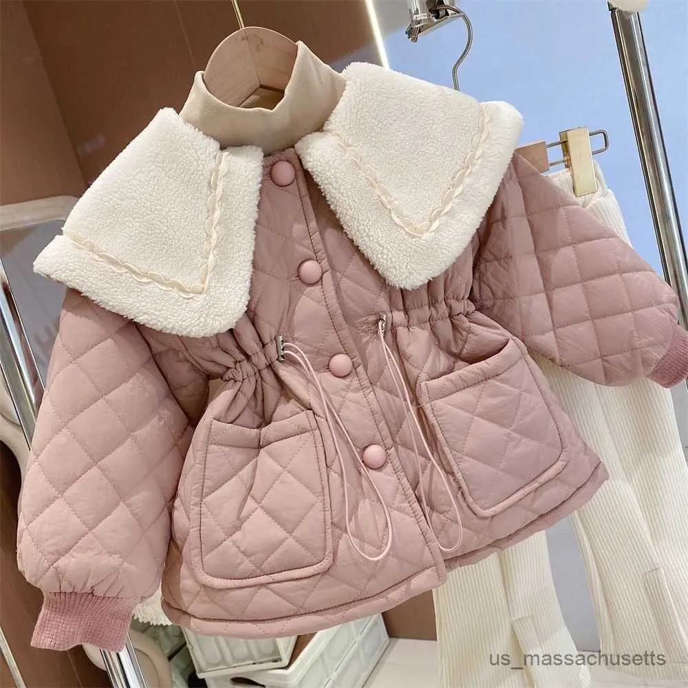 Jackets Girls Winter Long Coats Big Collar Cotton Padded Thick Warm Overcoats Kids Children Birthday Princess Coat Clothes R230812