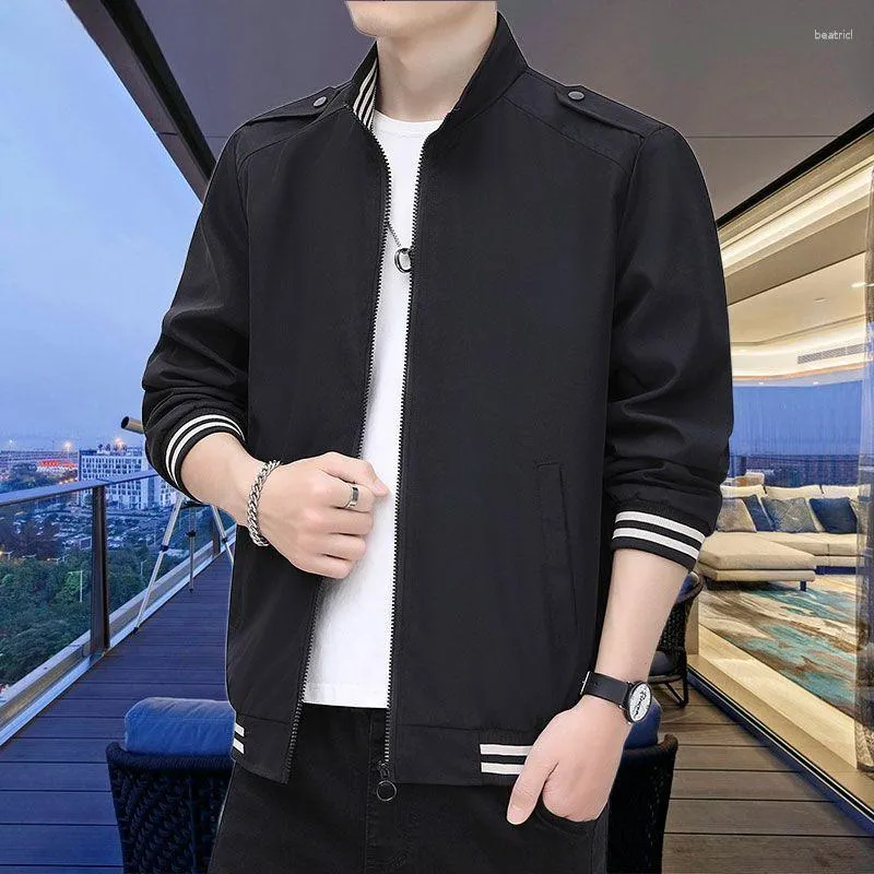 Men's New Stand Collar Fashion Tooling PU Casual Jacket Zipper Slim Coat