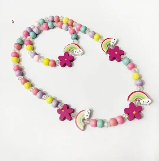 5 styles kids necklace sets Rainbow Charm Beads bracelet accessory Colorful beads Bird Flower kids girl Birthday Jewelry gift