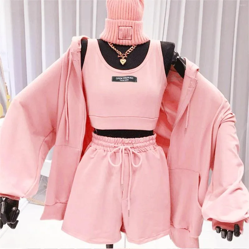 Dames tracksuits dames chique sportpak vrouwelijk 2023 herfst casual zip hoodie jas jas vest shorts driedelige set solid