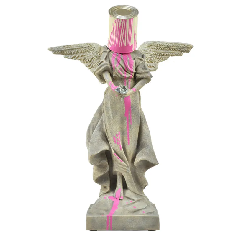 Objets décoratifs Figurines Banksy Resin nordique pour peinture Paint Fon Bucket Angel Sculpture Ornements Statue Home Living Room ACCESSOIRES FIGURINE 230812