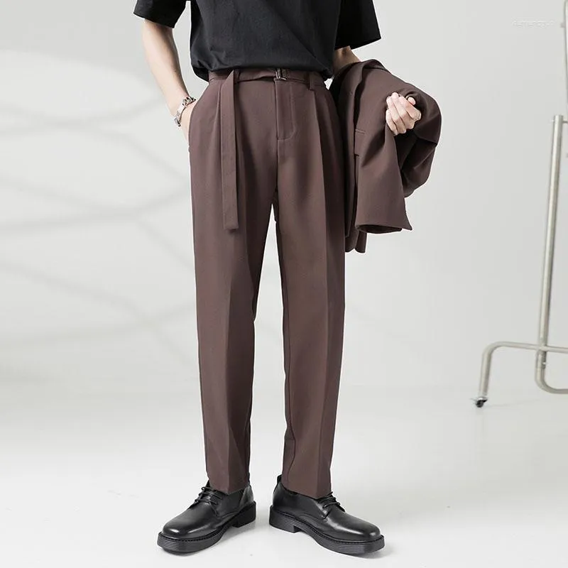 2023 Streetwear Mens Chic Korean Loose Belt Pants High Quality Office Dress  Primark Mens Trousers For Fashionable Straight Males From Damangguo, $45.59