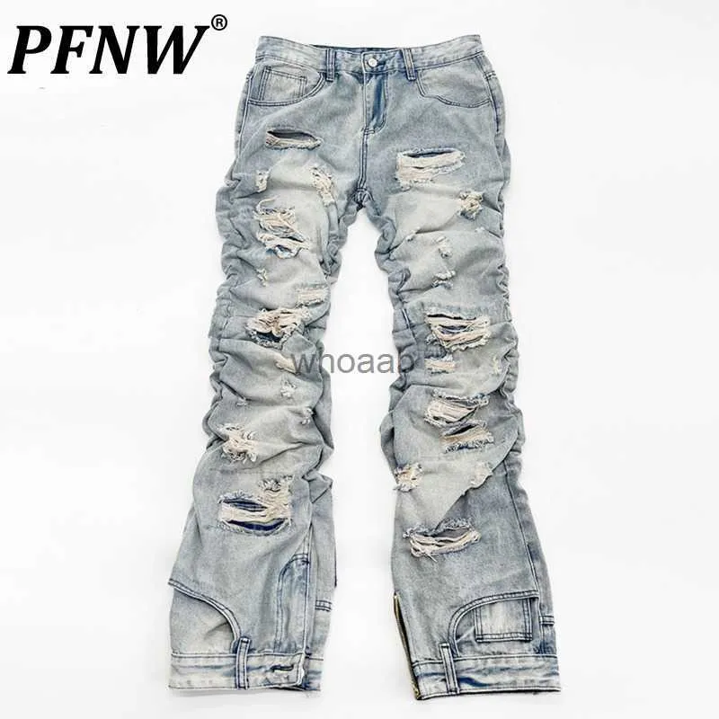 PFNW Spring Autumn Autumn New Men's Design Off Niche Design Vintage Jeans Long Slim Fitting Pleated Jeans Fashion Troushers 12A7717 HKD230812