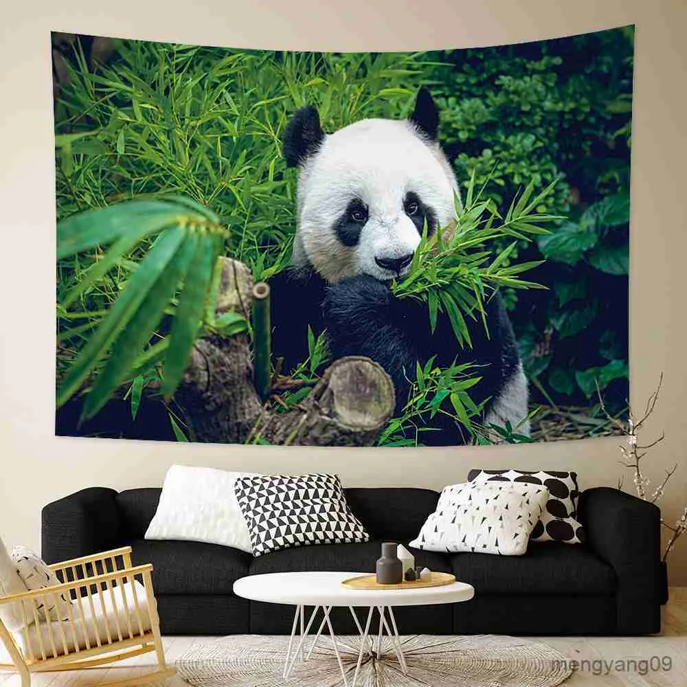 Tapestries Cute Panda Eating Bamboo Tapestry Wall Hanging Pandas Animal Blanket Bedspread Mat Home Kids Room Dorm Decor R230812