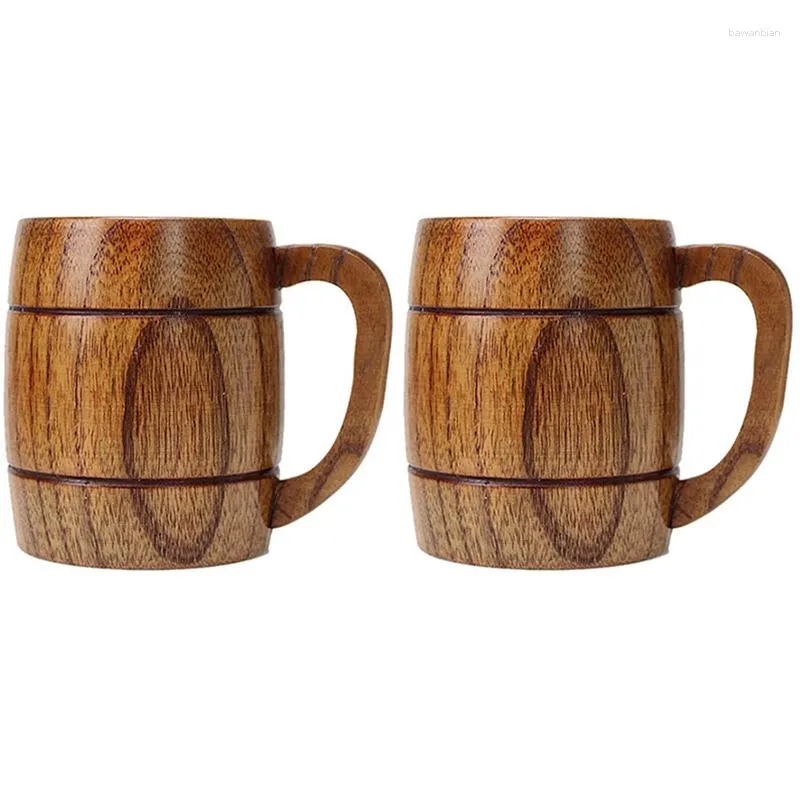 Tasses 2x 400 ml Style classique en bois naturel tasse de bière en bois Boire pour les cadeaux de nouveauté de la fête écologique