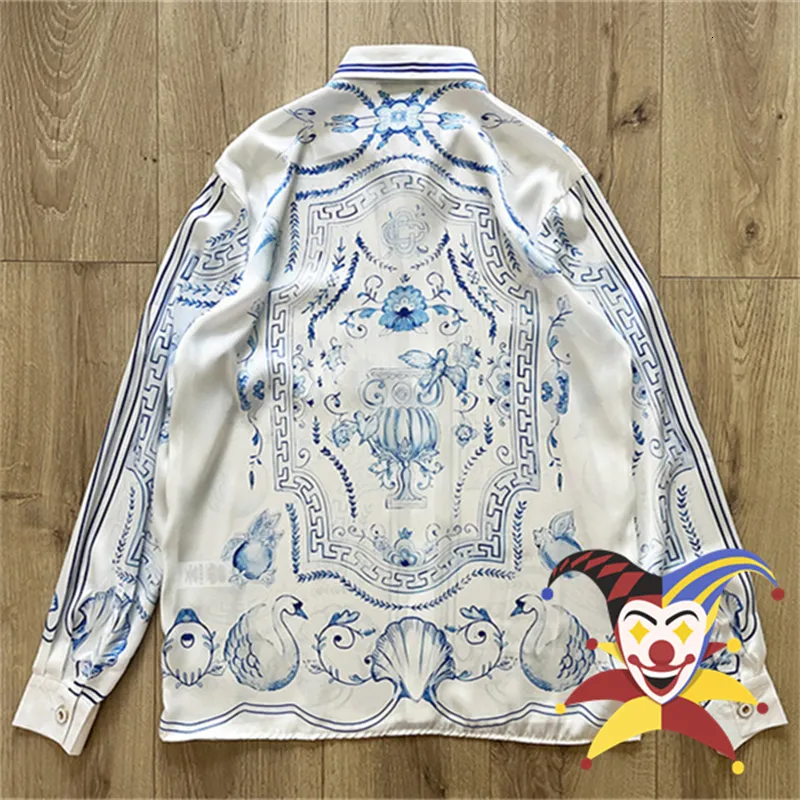 Herenjurken shirts lange mouw porselein swan casablanca shirt mannen vrouwen zomerstijl Hawaii strand zijden shirts 230812